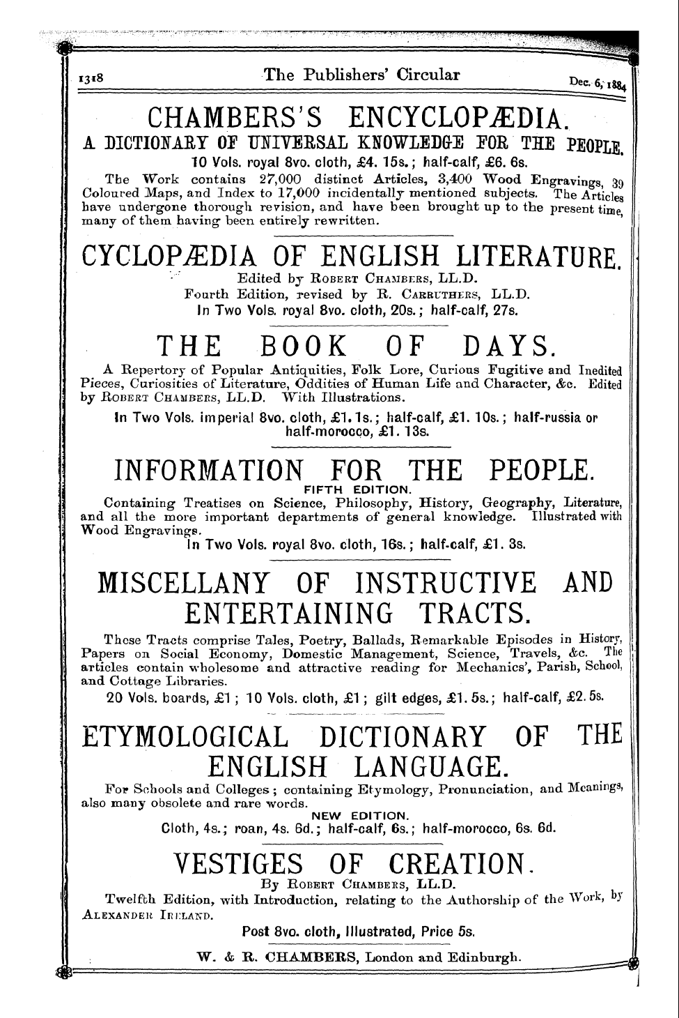 Publishers’ Circular (1880-1890): jS F Y, 1st edition - Ad09401