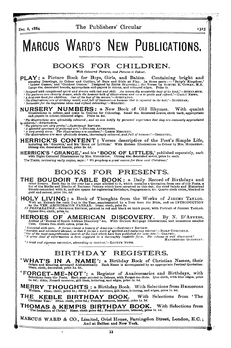 Publishers’ Circular (1880-1890): jS F Y, 1st edition: 111