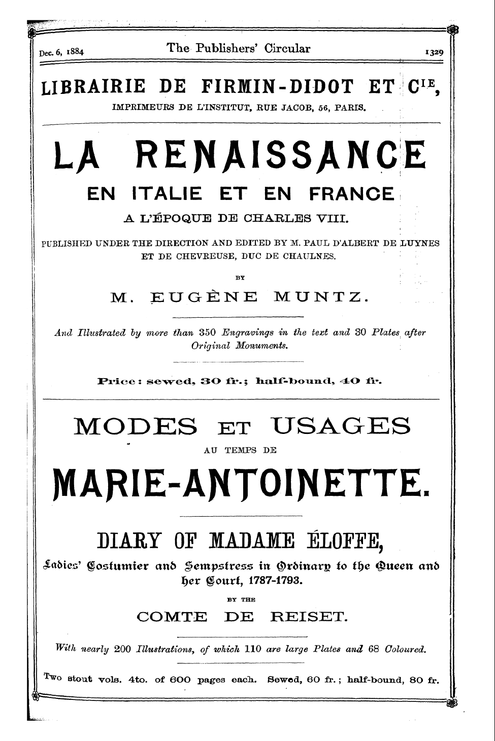 Publishers’ Circular (1880-1890): jS F Y, 1st edition - Ad11701