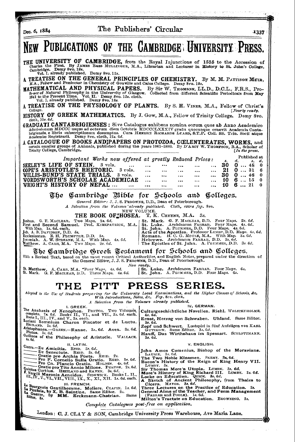 Publishers’ Circular (1880-1890): jS F Y, 1st edition - Dec. 6,1s84 The Publishers' Circular ^ 3...