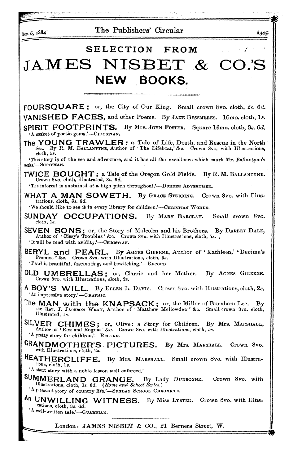 Publishers’ Circular (1880-1890): jS F Y, 1st edition: 157