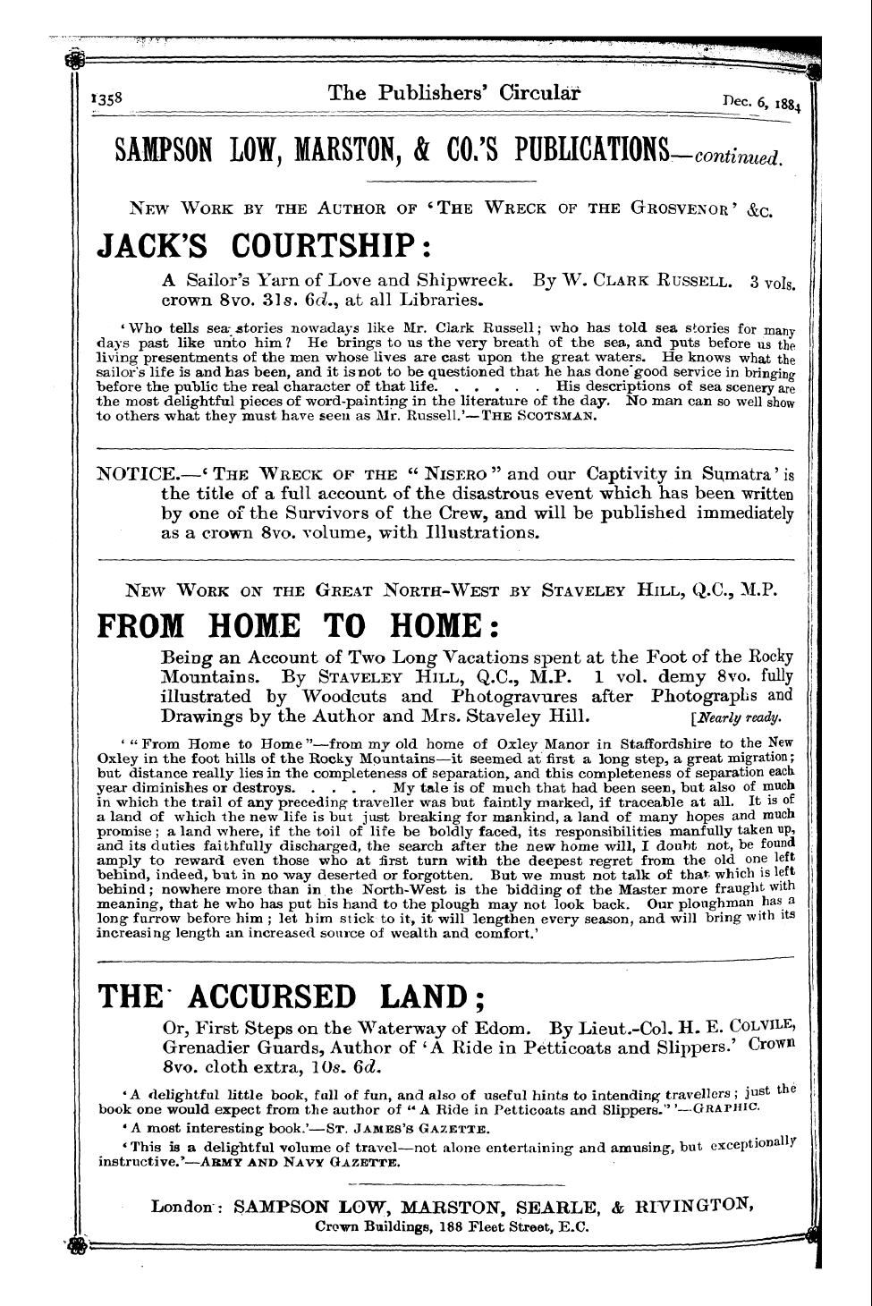 Publishers’ Circular (1880-1890): jS F Y, 1st edition - Ad18401