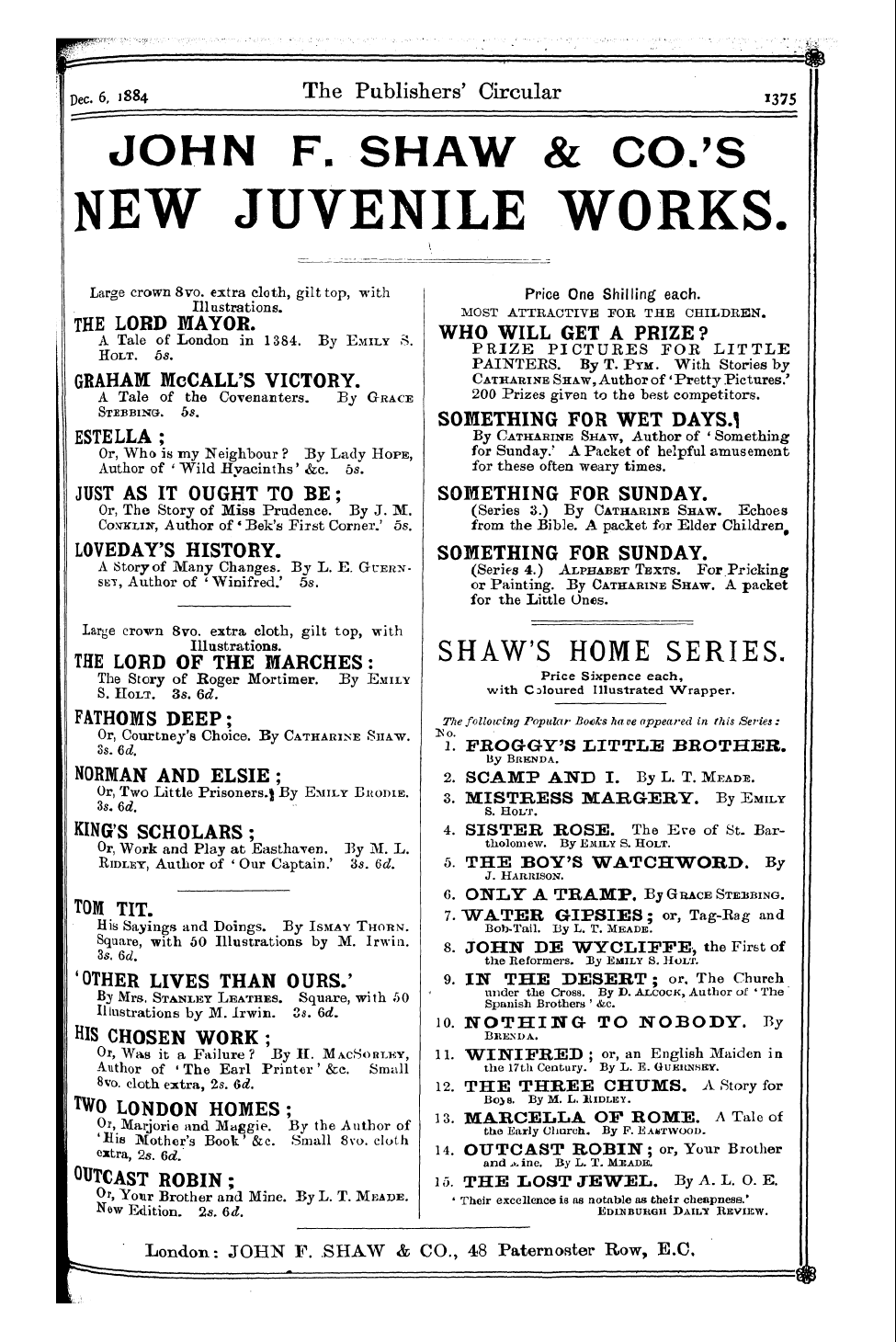 Publishers’ Circular (1880-1890): jS F Y, 1st edition - Ad21901