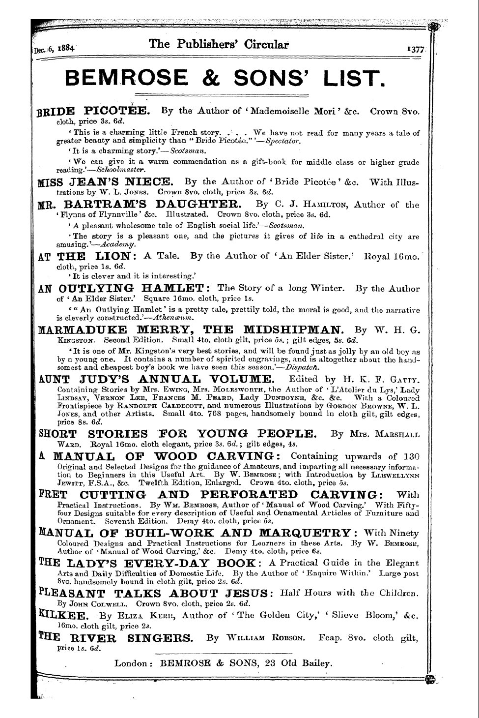 Publishers’ Circular (1880-1890): jS F Y, 1st edition - Ad22101