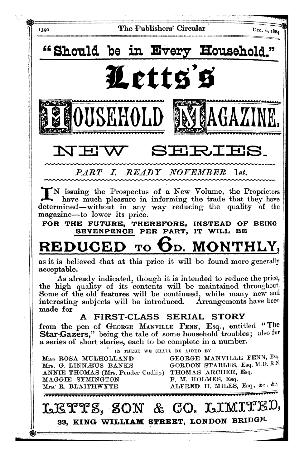 Publishers’ Circular (1880-1890): jS F Y, 1st edition - Ad24201