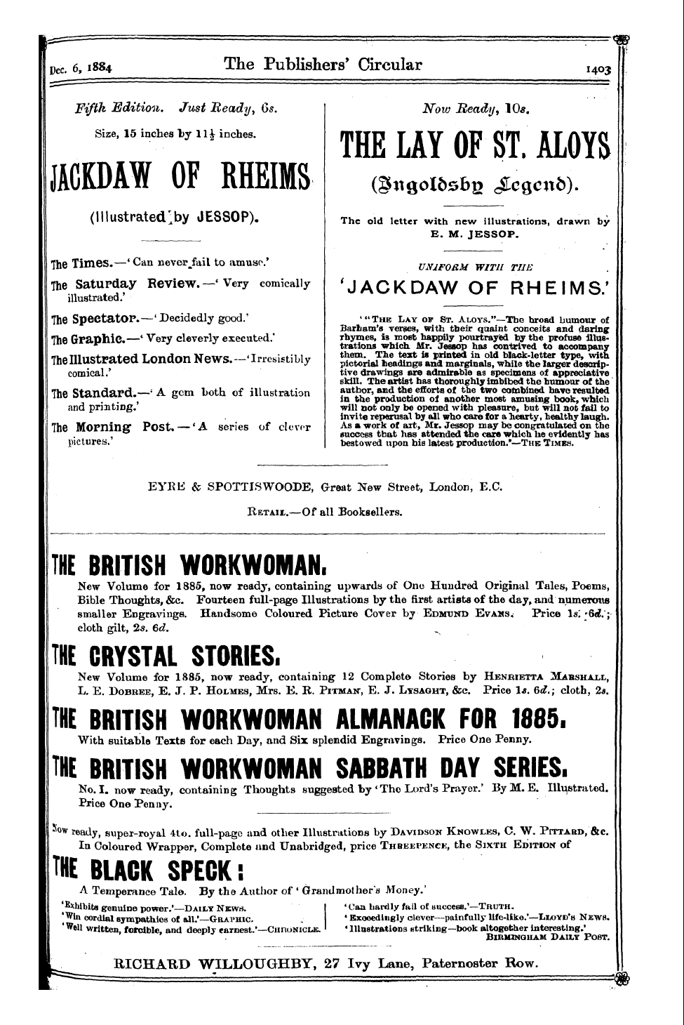 Publishers’ Circular (1880-1890): jS F Y, 1st edition - Ad26502