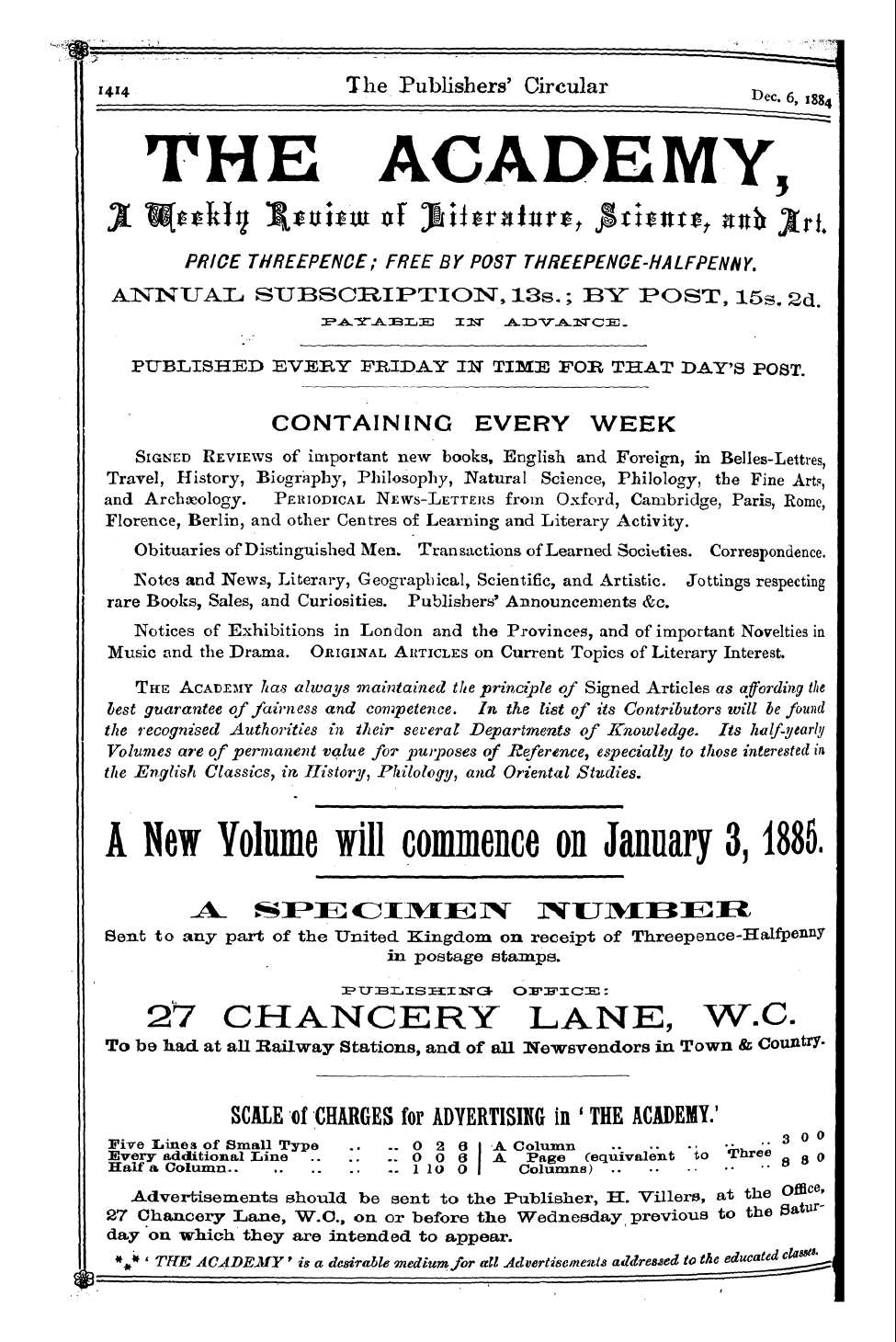 Publishers’ Circular (1880-1890): jS F Y, 1st edition - Ad27801