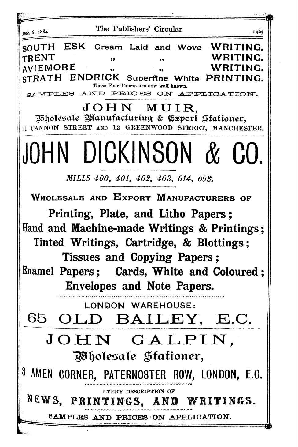 Publishers’ Circular (1880-1890): jS F Y, 1st edition: 289