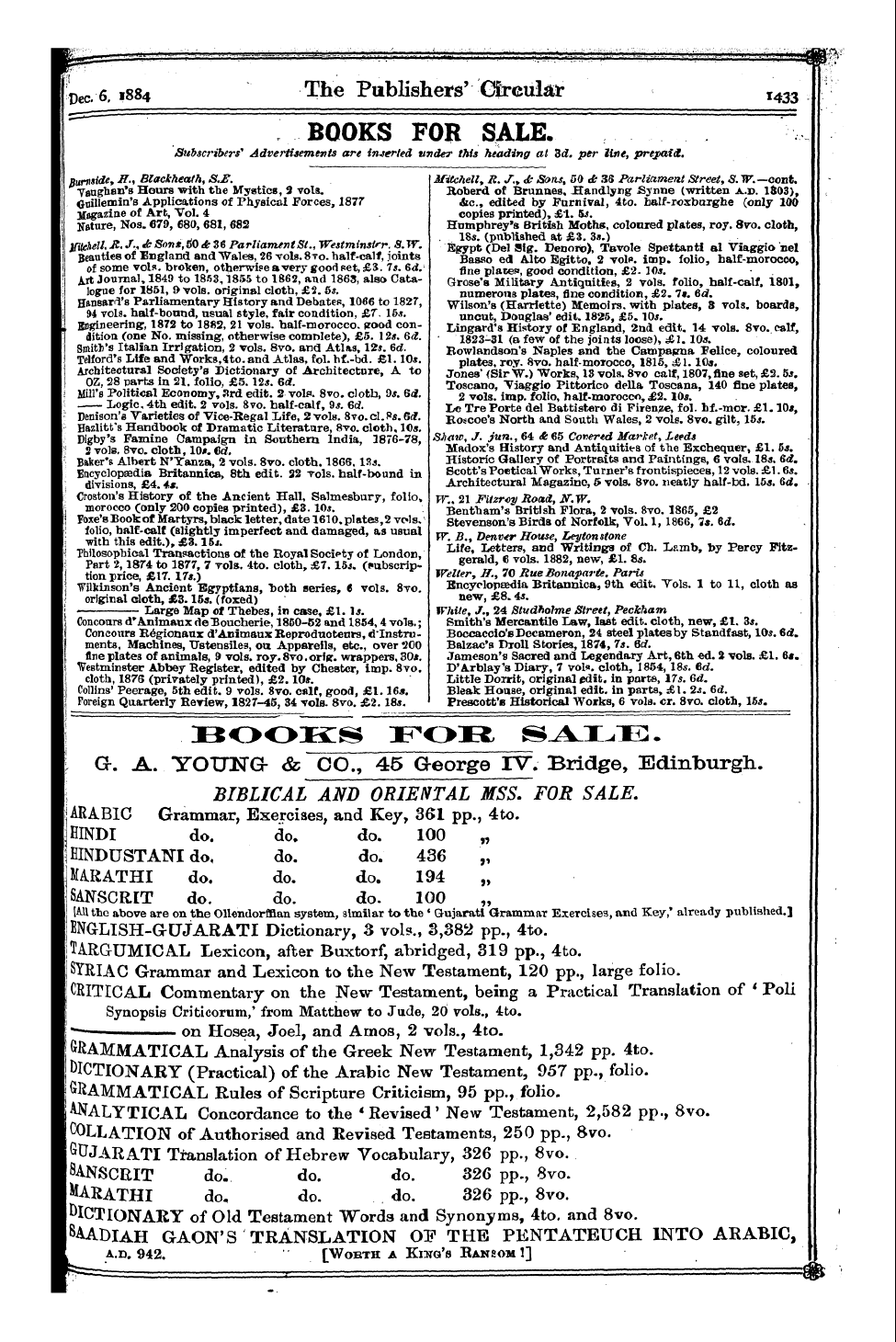 Publishers’ Circular (1880-1890): jS F Y, 1st edition - I Books For Sale. Subscribers' 1 Advei^Tisements Are Inserted Under This Heading At Zd. Per Lint, Prejpaid.