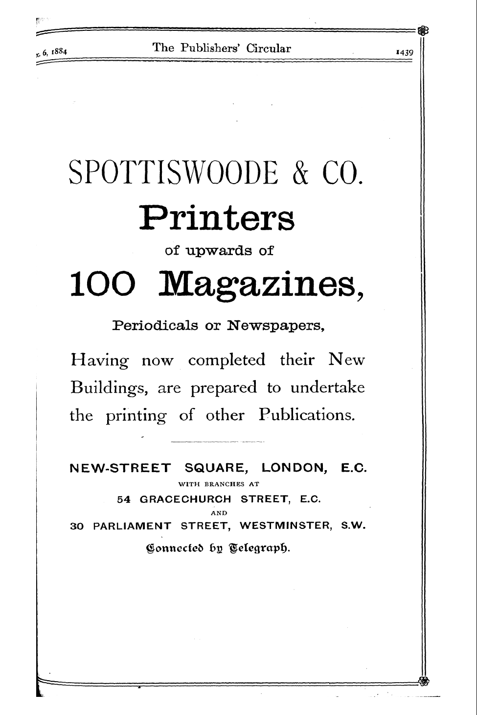 Publishers’ Circular (1880-1890): jS F Y, 1st edition - * 6 * Rg84 The Publishers' Circular I439...