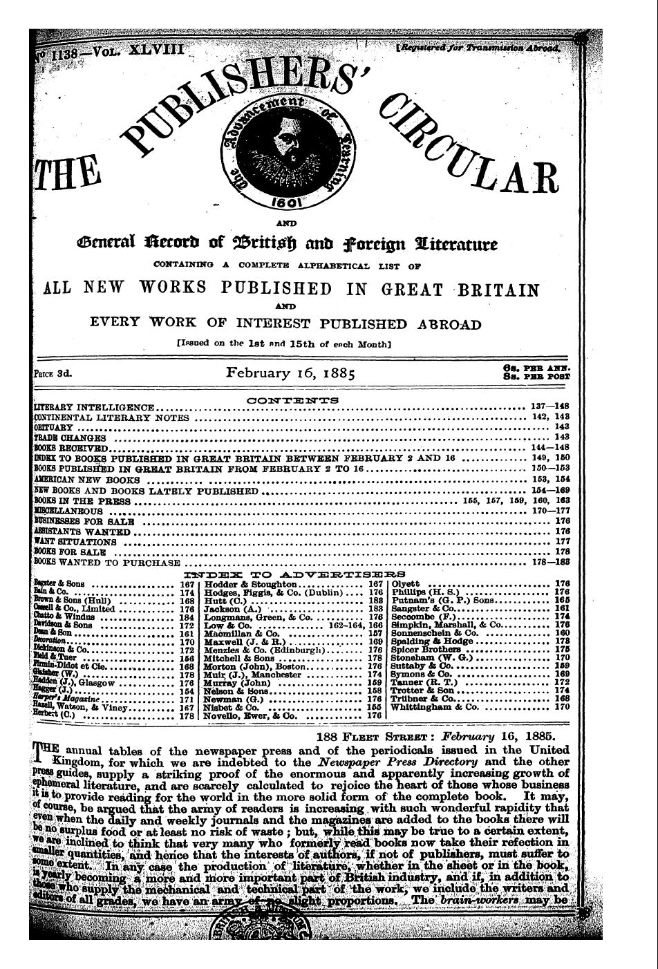 Publishers’ Circular (1880-1890): jS F Y, 1st edition - Tiul •*• Kingdom * Annual , For Tables W...