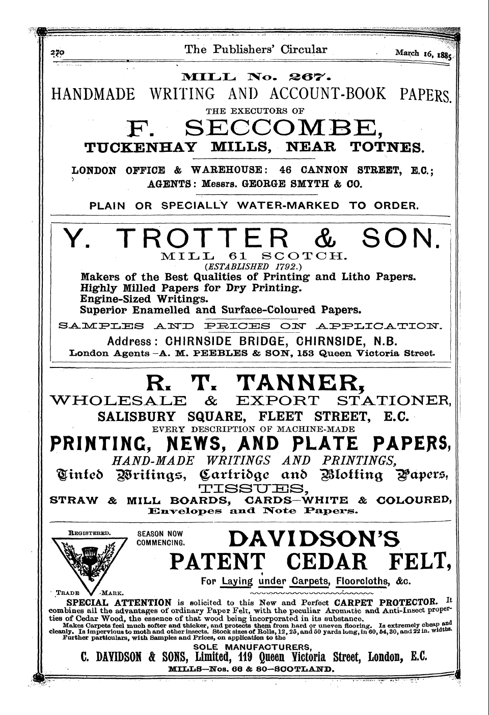 Publishers’ Circular (1880-1890): jS F Y, 1st edition - Ad03801