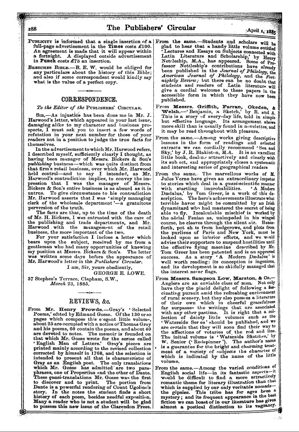 Publishers’ Circular (1880-1890): jS F Y, 1st edition - Correspoifdehce.