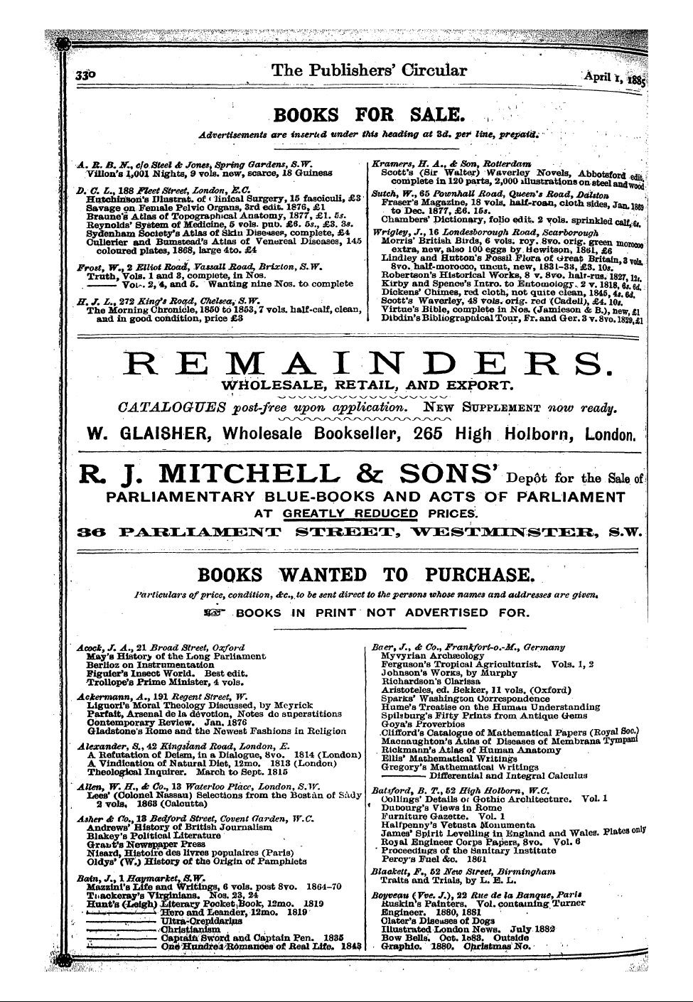 Publishers’ Circular (1880-1890): jS F Y, 1st edition - [ 33q The Publishers'circular A Pnii, I^...