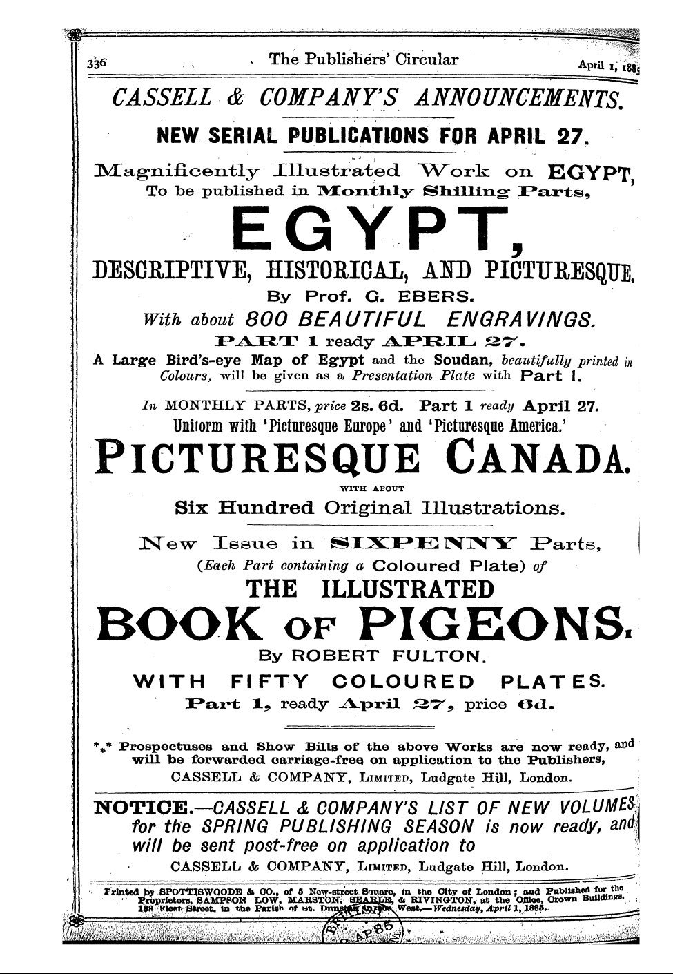 Publishers’ Circular (1880-1890): jS F Y, 1st edition - Cassell & Company's Announcements^