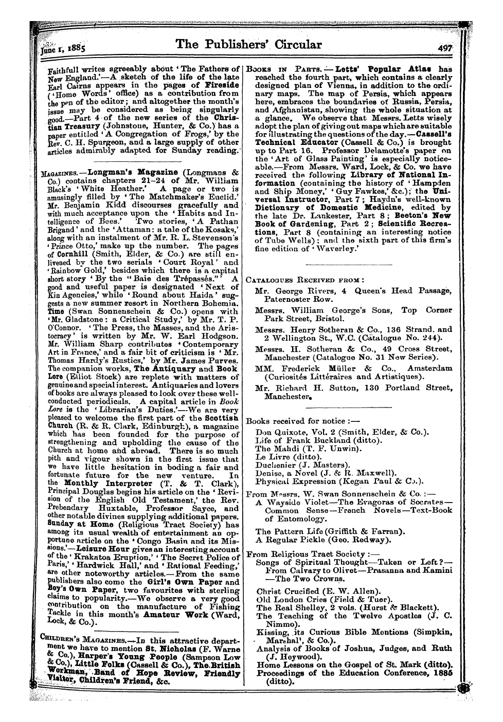 Publishers’ Circular (1880-1890): jS F Y, 1st edition - Books Received For Notice :—