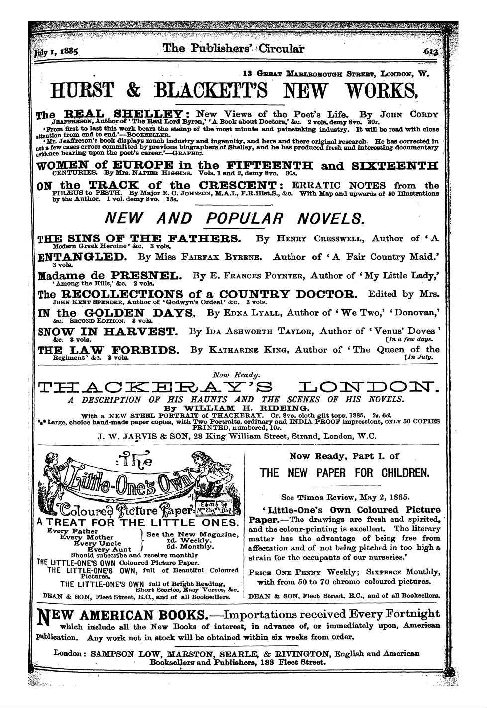 Publishers’ Circular (1880-1890): jS F Y, 1st edition: 29