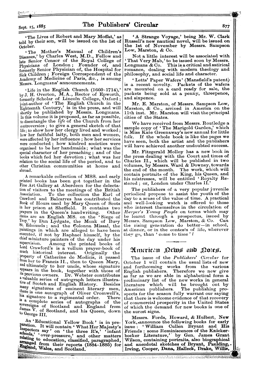 Publishers’ Circular (1880-1890): jS F Y, 1st edition - < ** -:- * ' .I. I., . I __» A Sept. 15,...