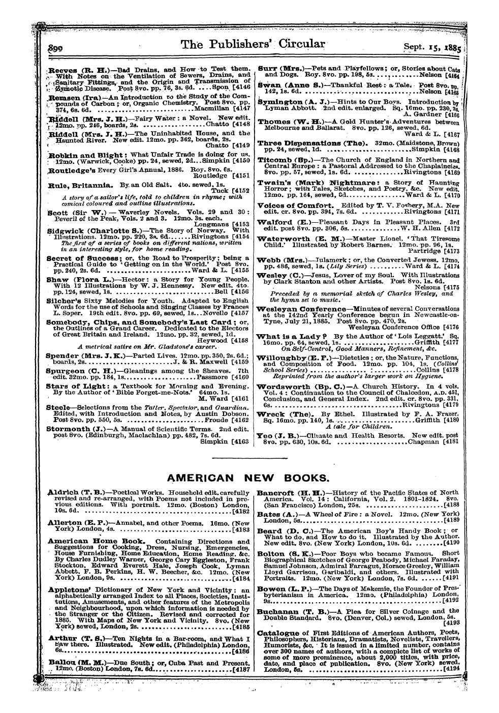 Publishers’ Circular (1880-1890): jS F Y, 1st edition: 18