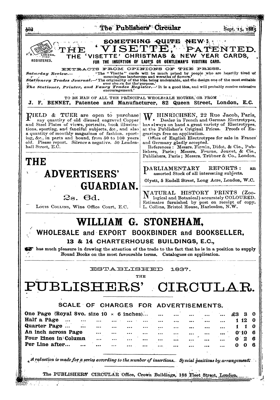 Publishers’ Circular (1880-1890): jS F Y, 1st edition - Ad03005