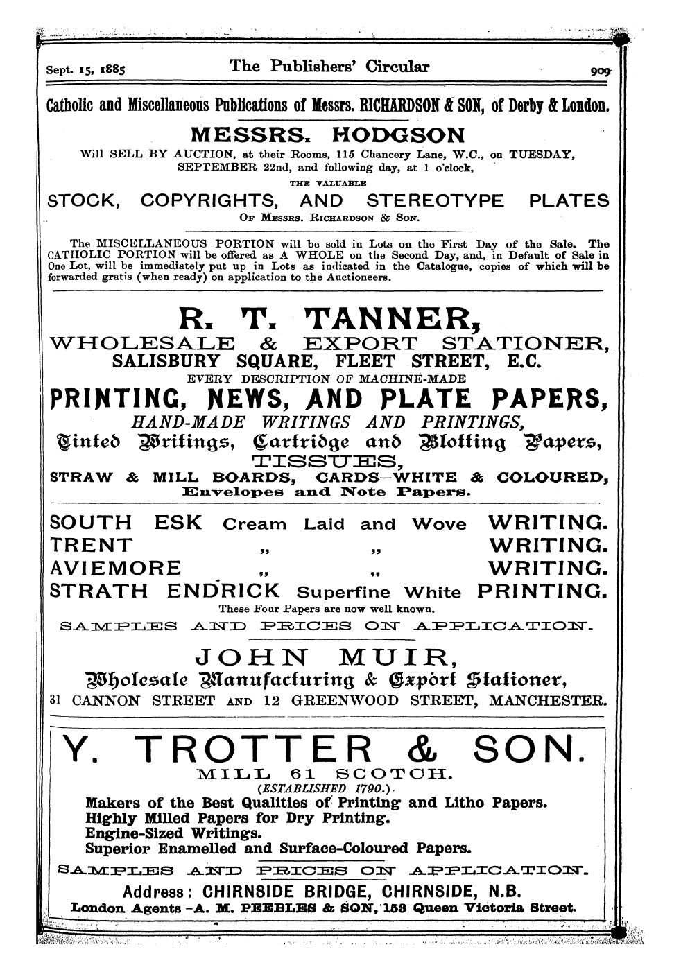 Publishers’ Circular (1880-1890): jS F Y, 1st edition - Ad04103