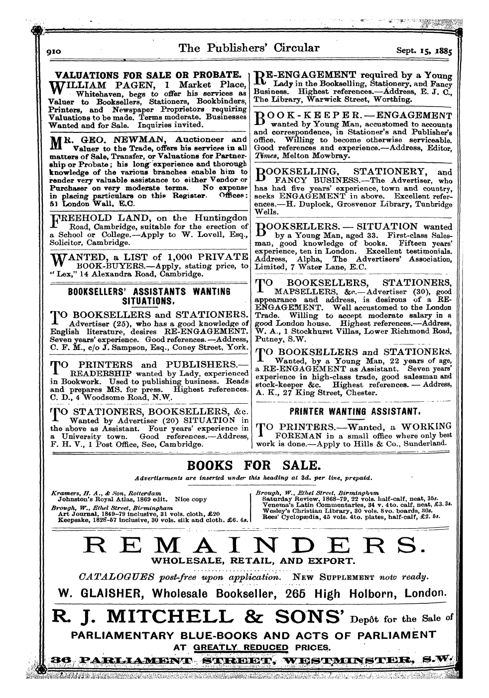 Publishers’ Circular (1880-1890): jS F Y, 1st edition - Ad04203