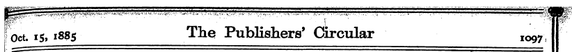 ? Oct. is, 1885 The Publishers' Circular...