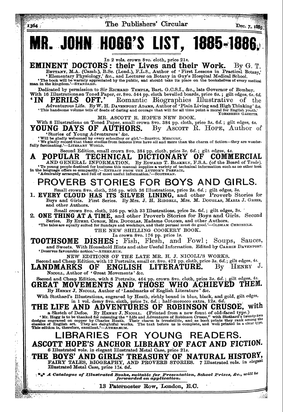 Publishers’ Circular (1880-1890): jS F Y, 1st edition - Ad10401