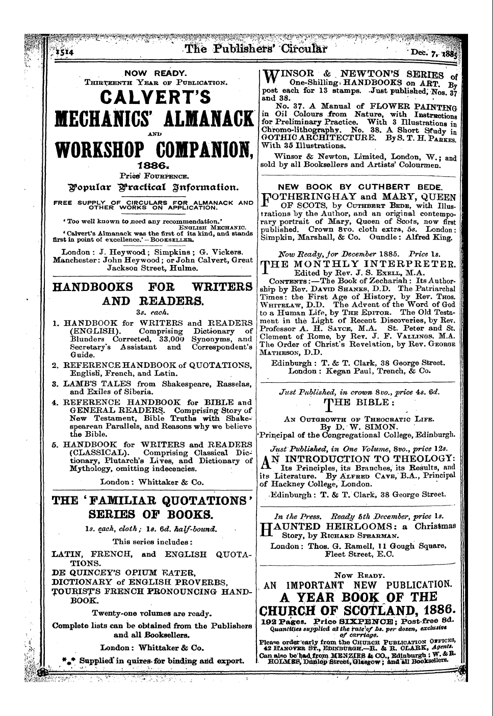 Publishers’ Circular (1880-1890): jS F Y, 1st edition - Ad25401