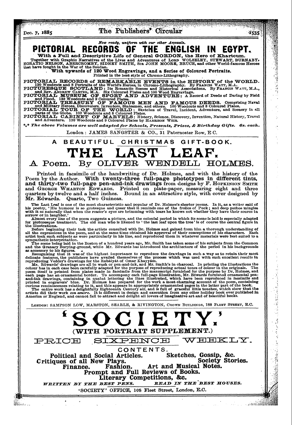 Publishers’ Circular (1880-1890): jS F Y, 1st edition - Ad27501
