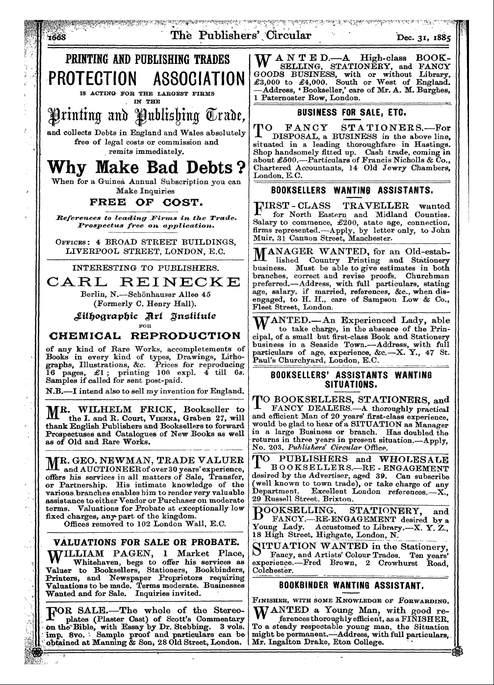 Publishers’ Circular (1880-1890): jS F Y, 1st edition - Ad04816