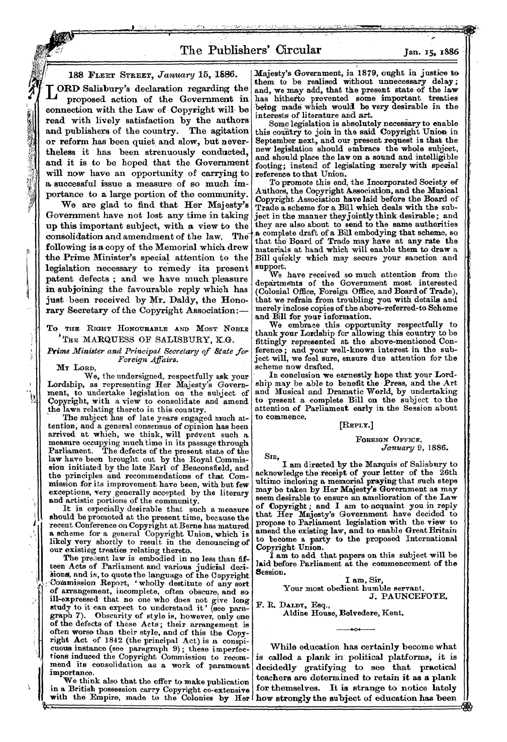 Publishers’ Circular (1880-1890): jS F Y, 1st edition - ¦ If) 188 Fleet Street, Jamiarxj 15, 1s86.