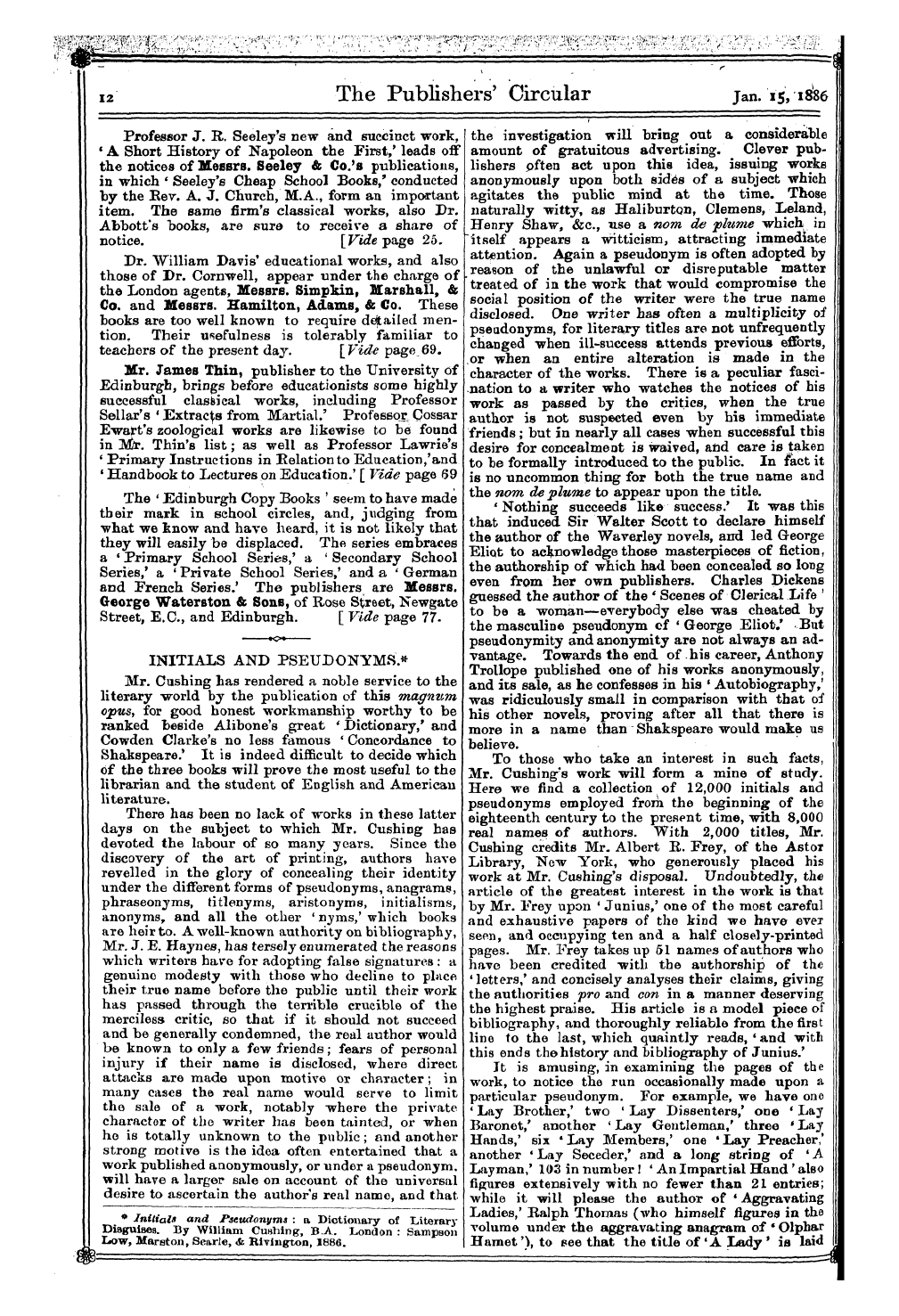 Publishers’ Circular (1880-1890): jS F Y, 1st edition - Cubrent Educational Literature. As Is Us...