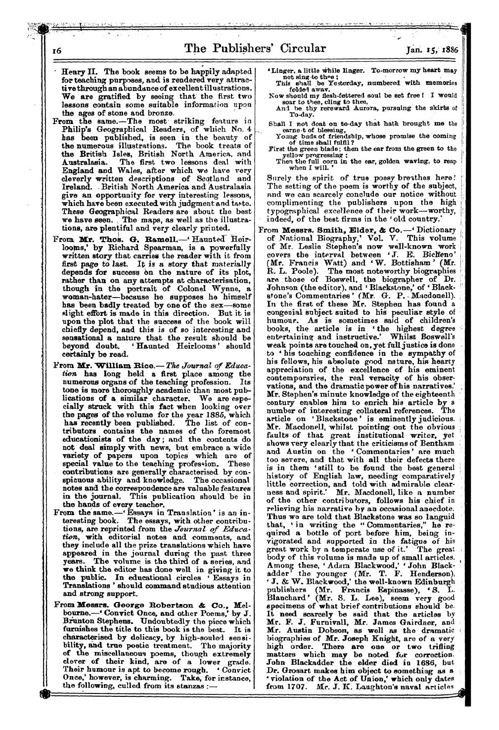 Publishers’ Circular (1880-1890): jS F Y, 1st edition: 18