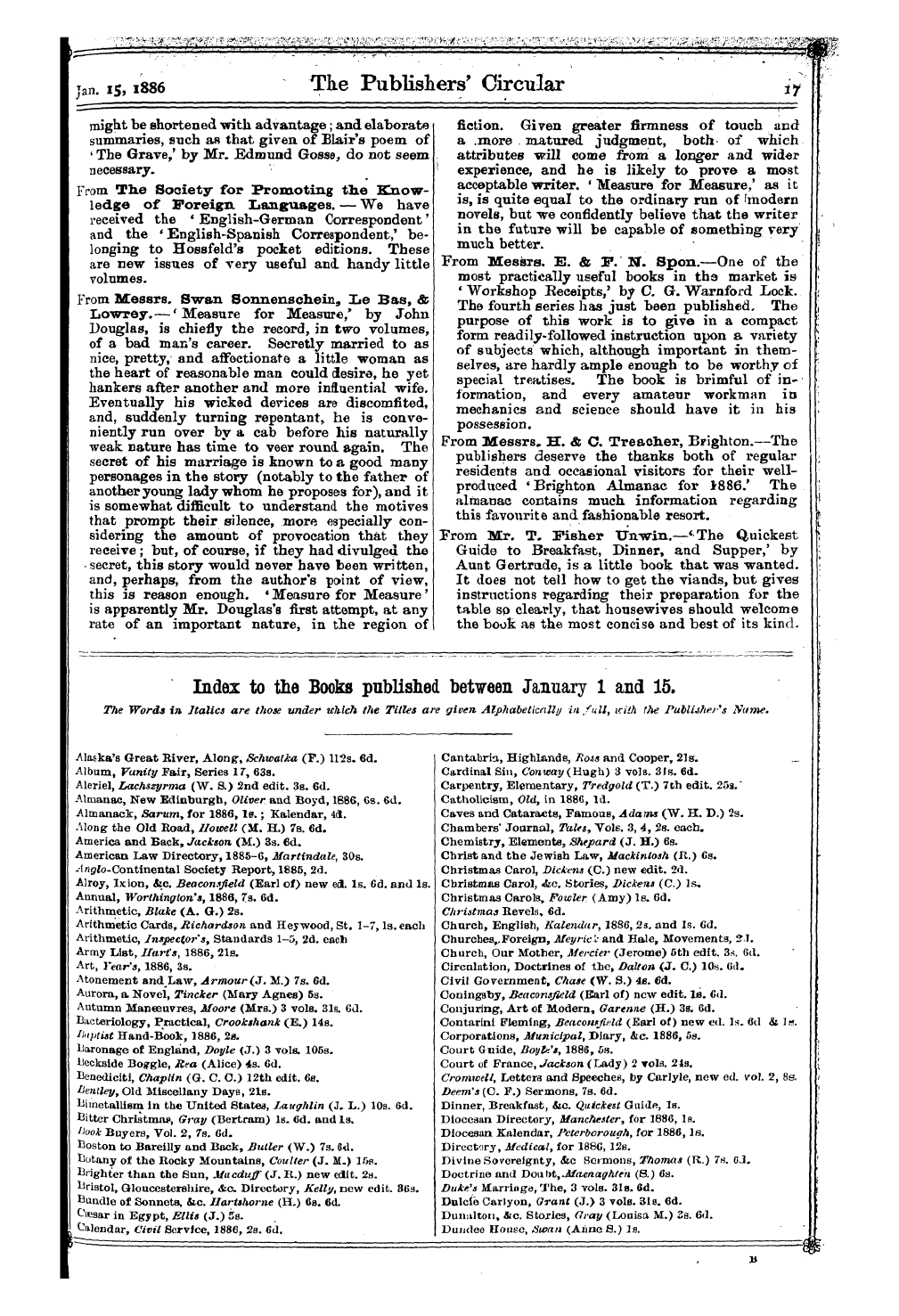 Publishers’ Circular (1880-1890): jS F Y, 1st edition - Alaska's Great River, Along 1 , Schwatka...