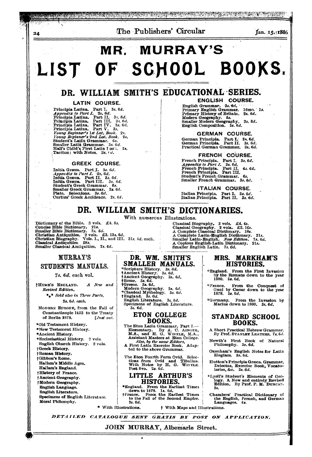 Publishers’ Circular (1880-1890): jS F Y, 1st edition - Mr. Murray's List Of School Books.