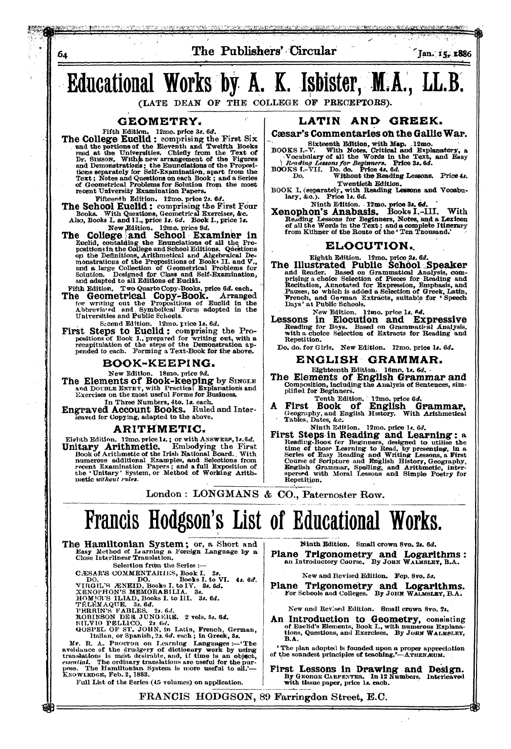 Publishers’ Circular (1880-1890): jS F Y, 1st edition: 66