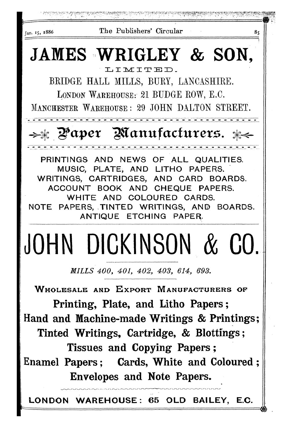 Publishers’ Circular (1880-1890): jS F Y, 1st edition - Ad08701