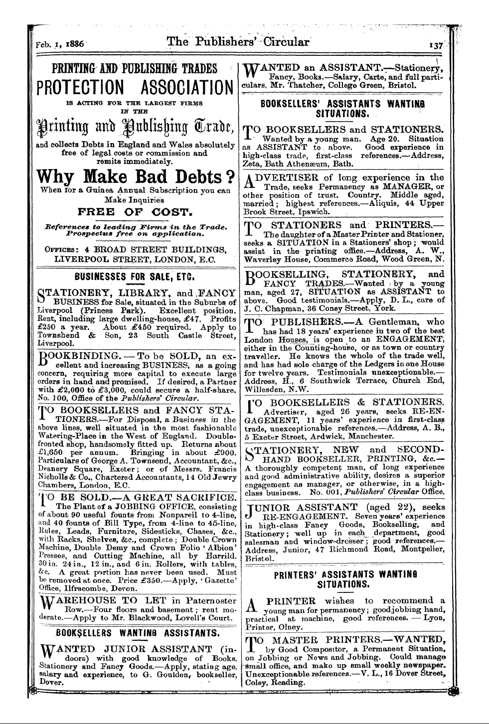 Publishers’ Circular (1880-1890): jS F Y, 1st edition - Ad04310