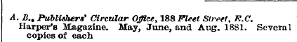A. B. 9 Publishers' Circular Office, 188...
