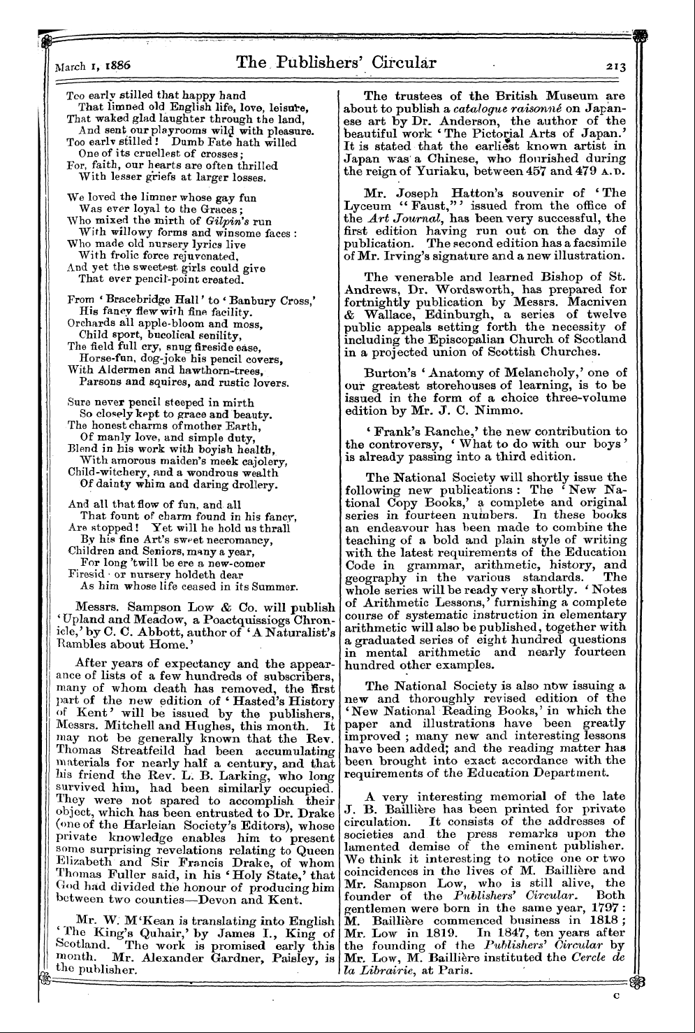 Publishers’ Circular (1880-1890): jS F Y, 1st edition - Ar01901