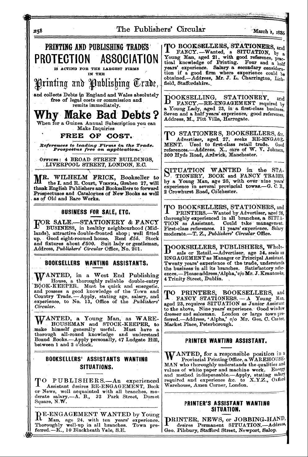 Publishers’ Circular (1880-1890): jS F Y, 1st edition - Ad06415