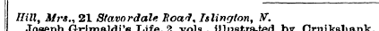 Hill, Mrs., 21 Stavordale Boat * Islingt...