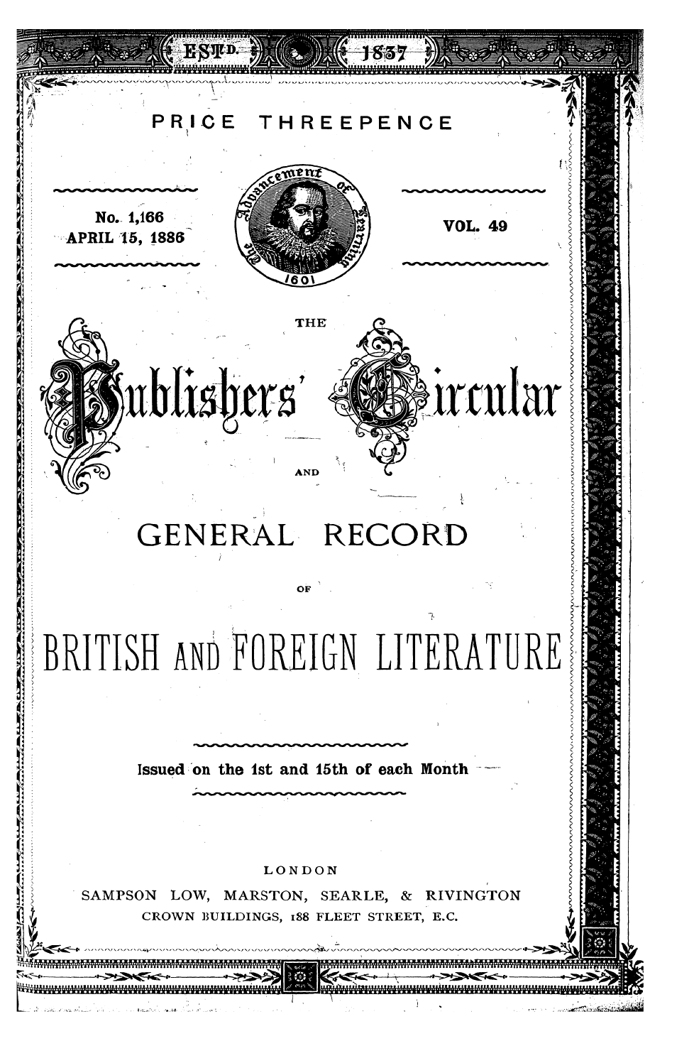 Publishers’ Circular (1880-1890): jS F Y, 1st edition - Pc00101