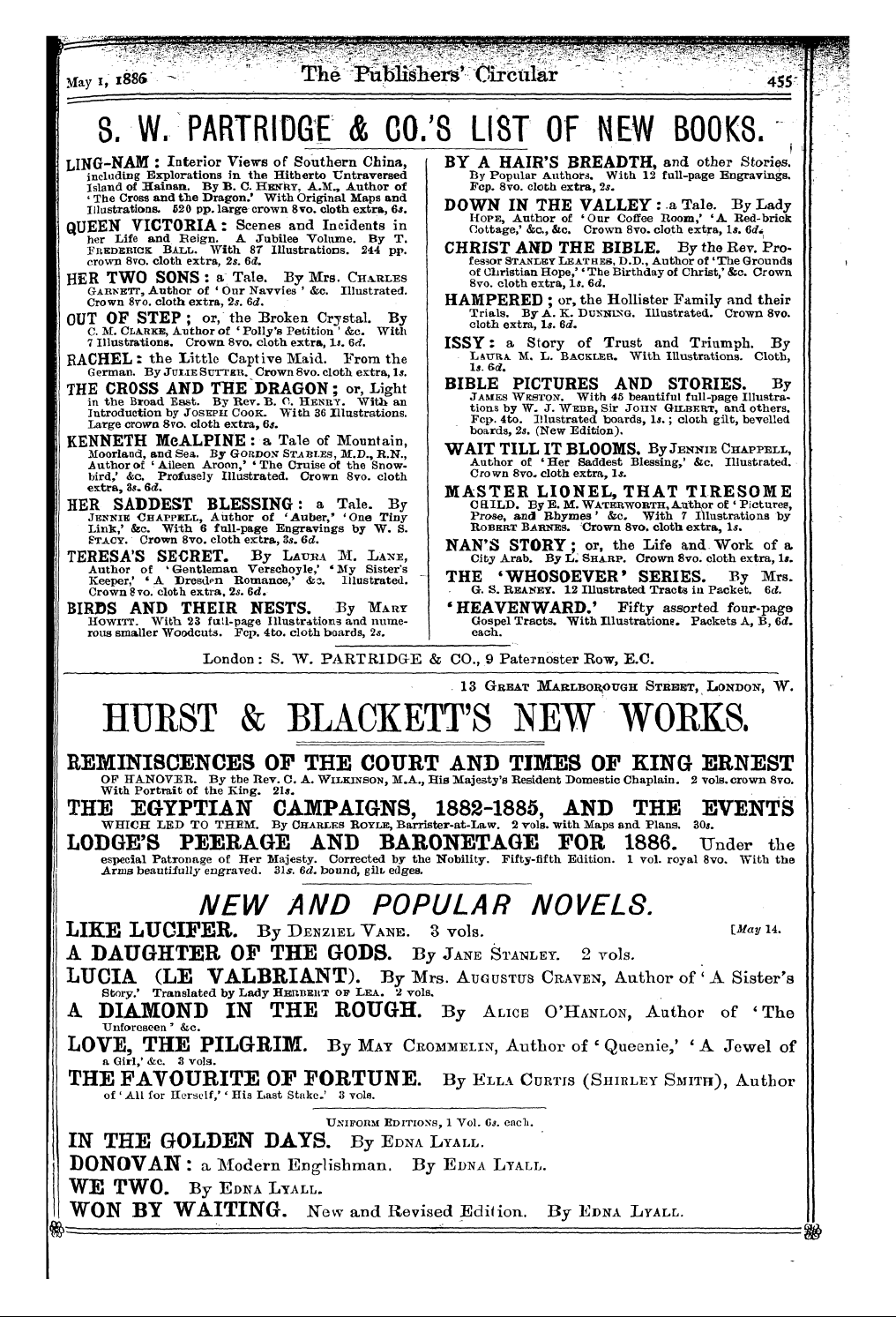 Publishers’ Circular (1880-1890): jS F Y, 1st edition - Ad02901