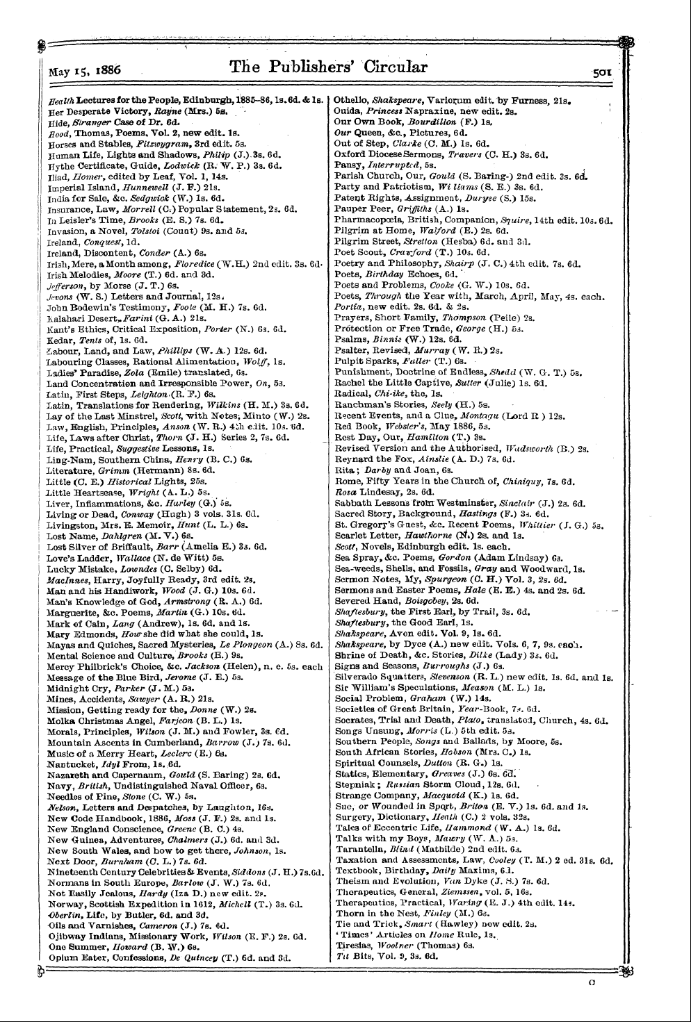 Publishers’ Circular (1880-1890): jS F Y, 1st edition: 19