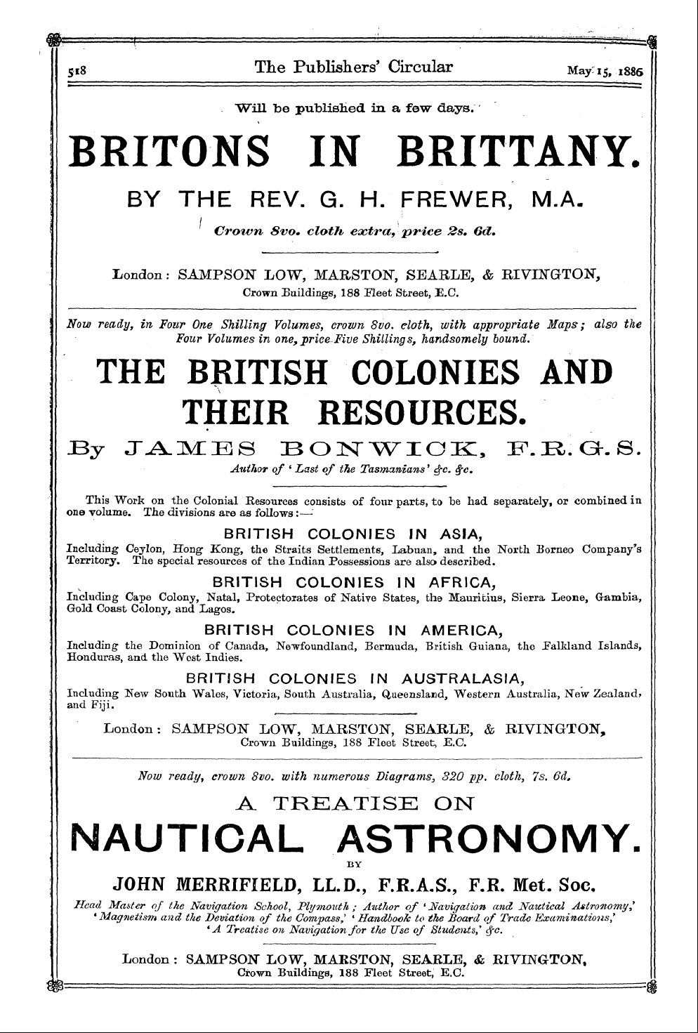 Publishers’ Circular (1880-1890): jS F Y, 1st edition: 36