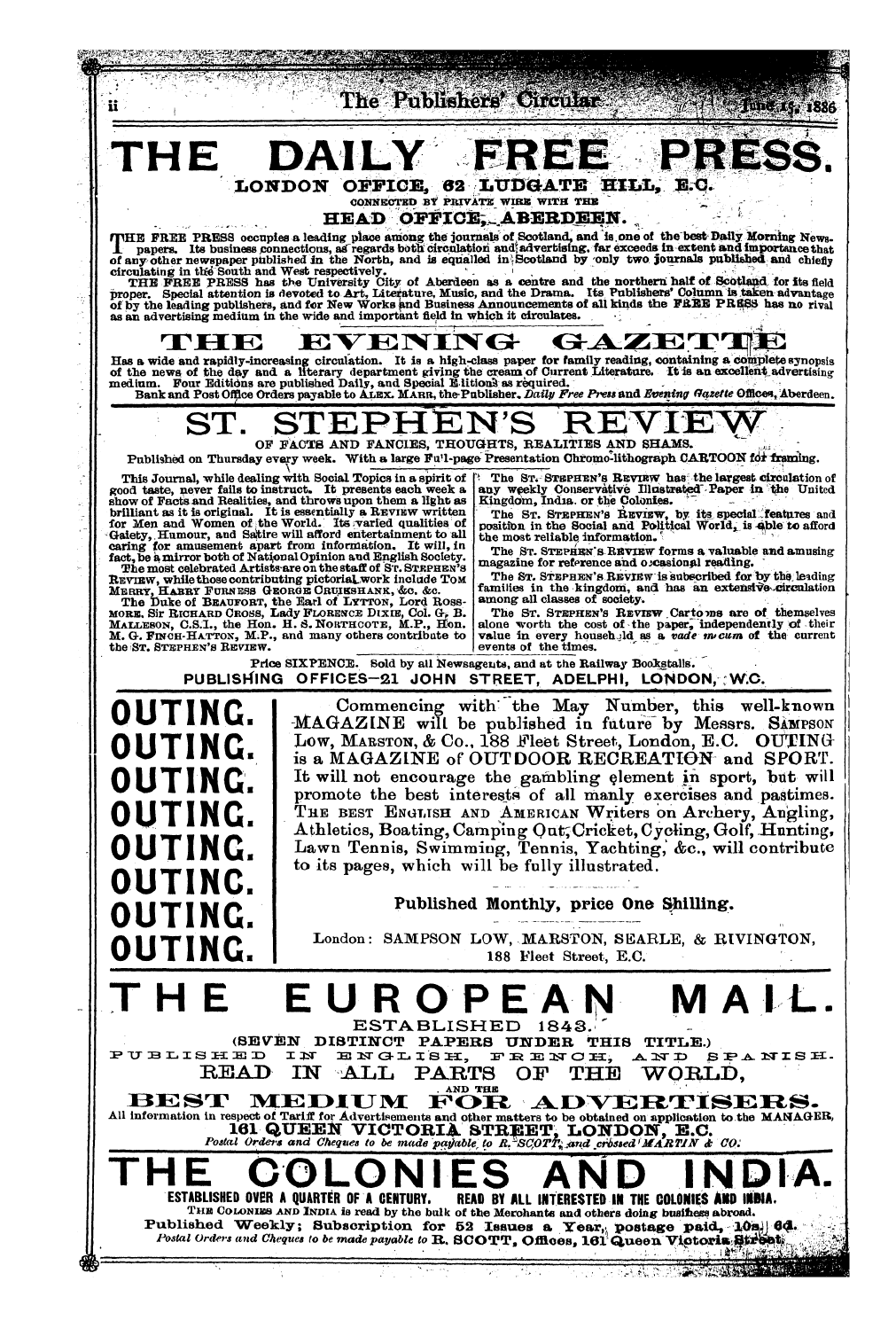 Publishers’ Circular (1880-1890): jS F Y, 1st edition - Ad00206