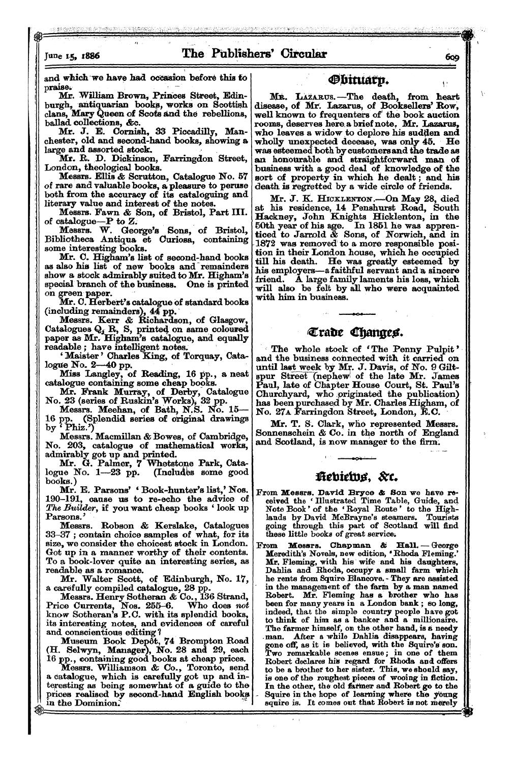 Publishers’ Circular (1880-1890): jS F Y, 1st edition - Craiie Cljangc**-