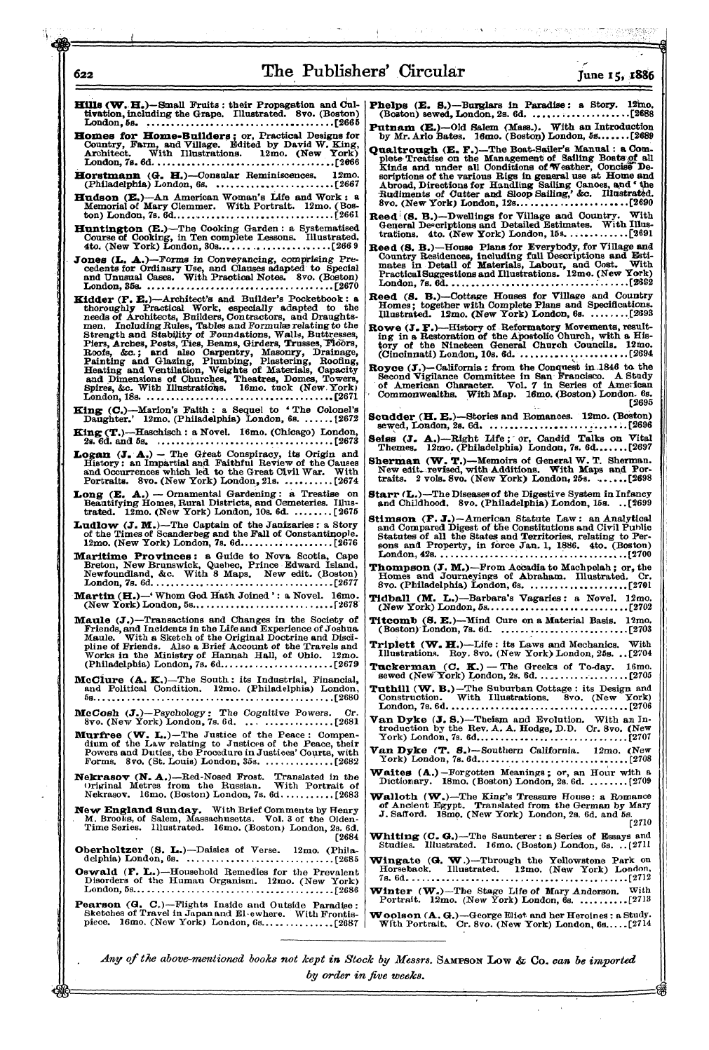 Publishers’ Circular (1880-1890): jS F Y, 1st edition - Bacon Boston ( And E. M Its .) Surroundi...